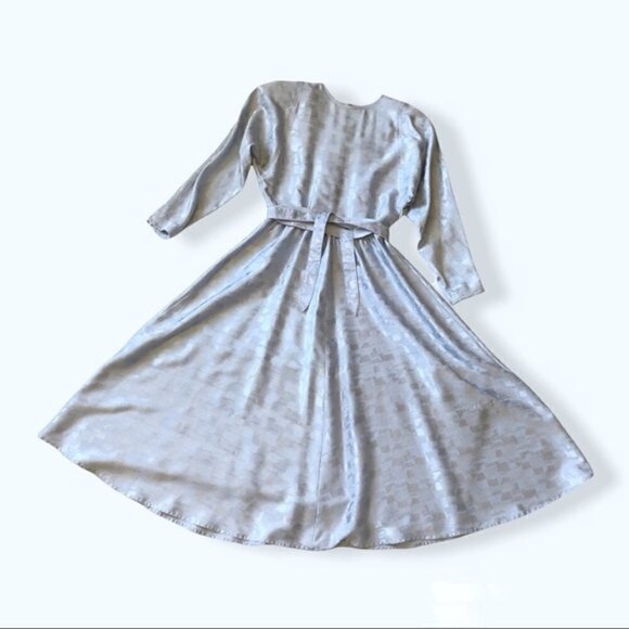 Vintage 80s Leslie Fay Jacquard Metallic Midi Dress Small - Picture 10 of 16